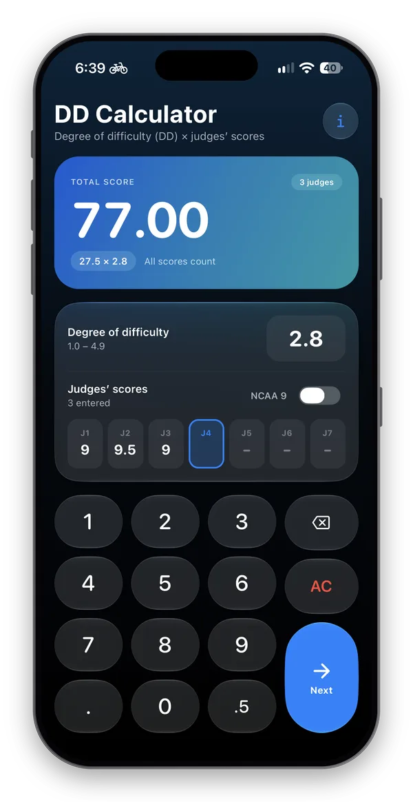 DD Dive Calculator running on an iPhone
