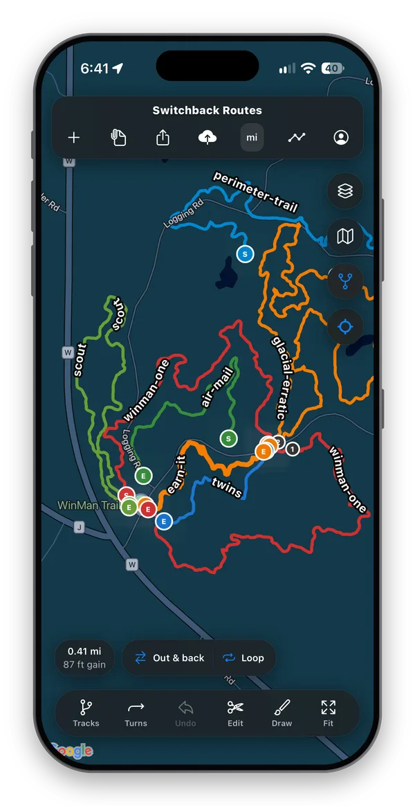 Switchback Routes running on an iPhone
